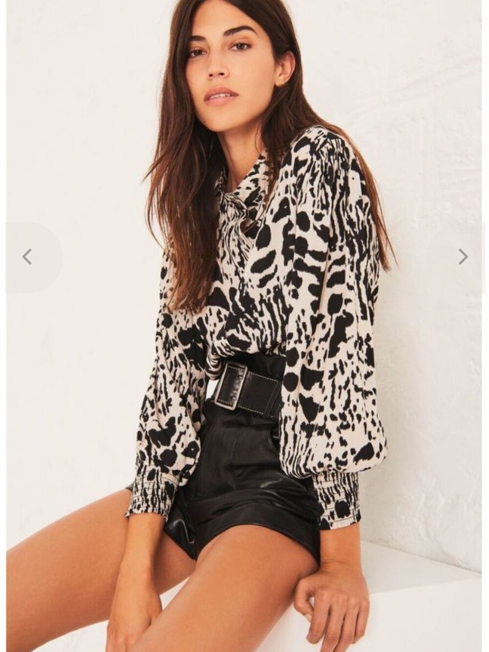 Ba&sh Opus Blouse Black and Ecru, Puff Sleeve Size medium